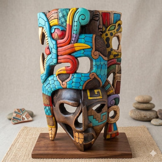 Striking hand-carved cedar wood mask