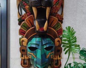 Masque en bois, Culture aztèque, Culture maya, Art mexicain, Calendrier maya, Calendrier aztèque, Artisanat du bois, Fait main.