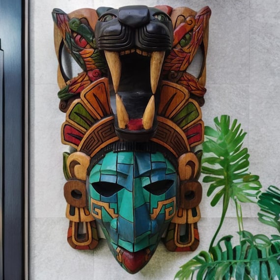 Wooden Mask, Aztec Culture, Mayan Culture, Mexican Art, Mayan Calendar, Aztec Calendar, Wood Craft, Handmade.