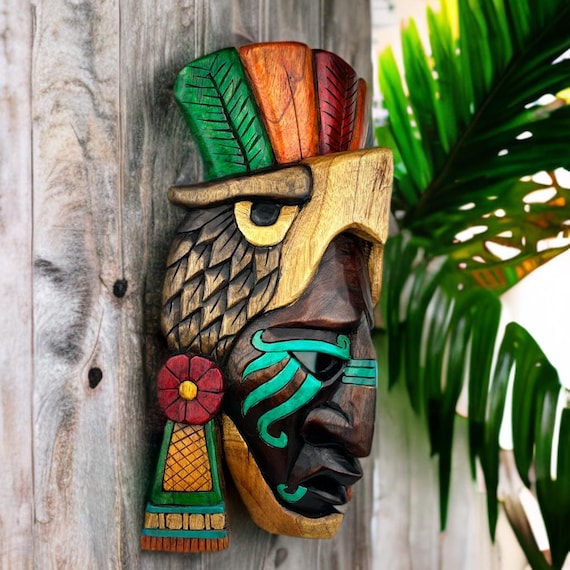 Handmade Mayan Eagle Wood Mask: Aztec Wall Art