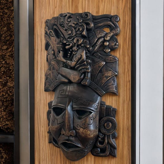 Wooden Mask, Mayan Art, Mexican Culture, handmade