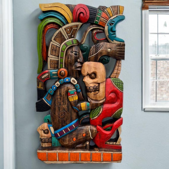 Mayan Warrior, handcrafted, skull, 3D, Mexican Art, Mayan and Aztec cultures