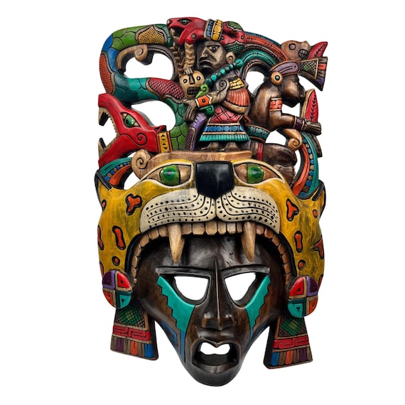 Wooden Mask, Aztec Calendar, Aztec Culture, Mayan Culture, Mexican Art, Mayan Calendar, Wood Craft, Handmade, 3D