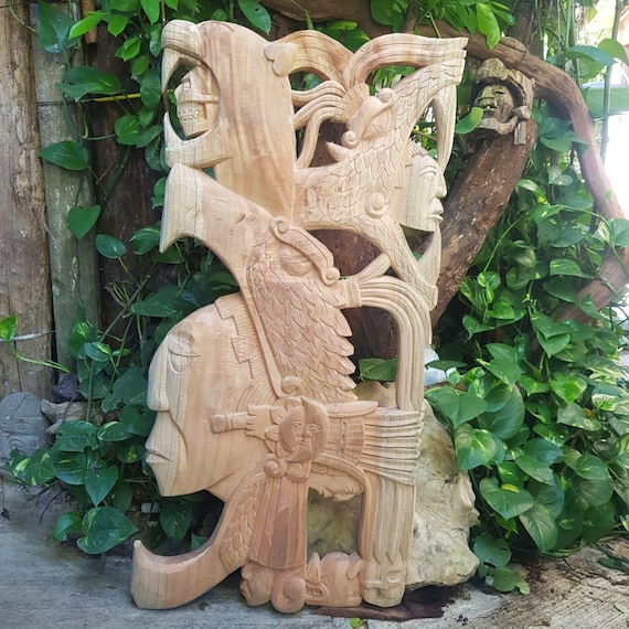 Cedar Perfil Eagle Warrior: Mayan and Aztec Culture, Pre-Hispanic Art, handcrafted wall décor