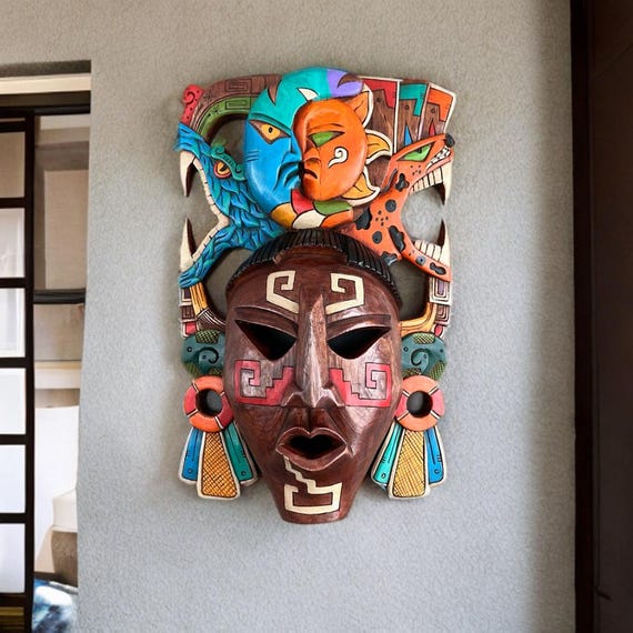 Eclipse Mayan Mask, Handmade, 3D sculptures, Mexican Art, Aztec Culture