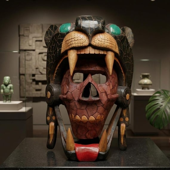 Intricate hand-carved cedar wooden mask