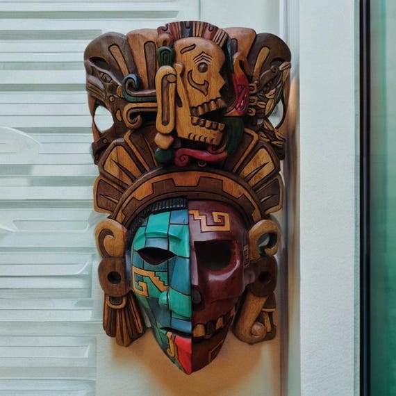 Wooden Mask, Aztec Culture, Mayan Culture, Mexican Art, Mayan Calendar, Aztec Calendar, Wood Craft, Handmade.