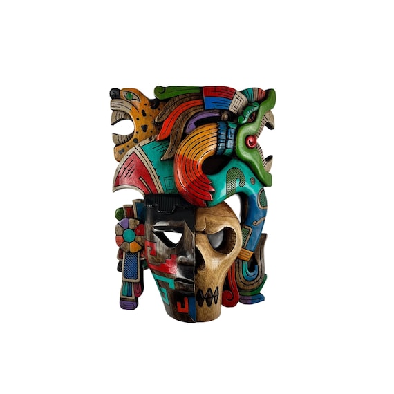 Mayan Mask with dual face, life and death, serpent and jaguar.