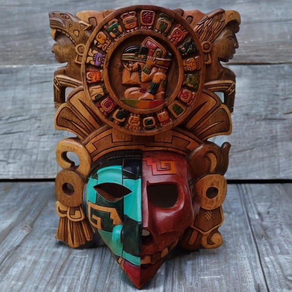 Handcrafted Mayan Cedar Wood Mask: Mexican Wall Art (17.72x11.80 Inches)