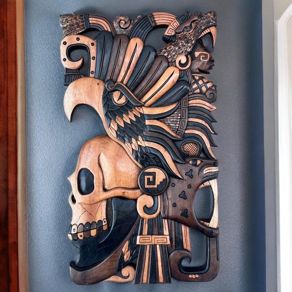 Cedar Eagle Warrior Maya Perfil: Wall decor, Mayan and Aztec Art, Mexican culture, handcrafted