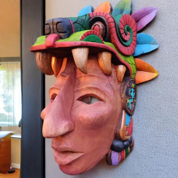 Mayan Mask, Handmade, 3D sculptures, Mexican Art, Aztec Culture, Mayan Mythology