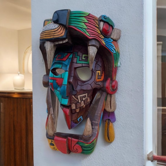 Balankan Mayan Mask, Handmade, 3D sculptures, Mexican Art, Aztec Culture.