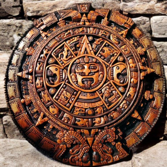 Handmade Cedar Wood Aztec Calendar Wall Art (16 Inches)