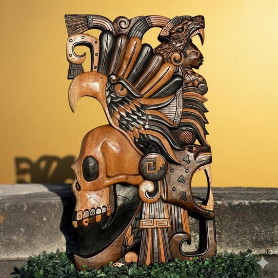 Cedar Eagle Warrior Maya Perfil: Wall decor, Mayan and Aztec Art, Mexican culture, handcrafted