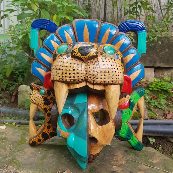 Duality Cedar Mask: Mayan and Aztec Culture, Pre-Hispanic Art, Wall décor, handcrafted, collectable
