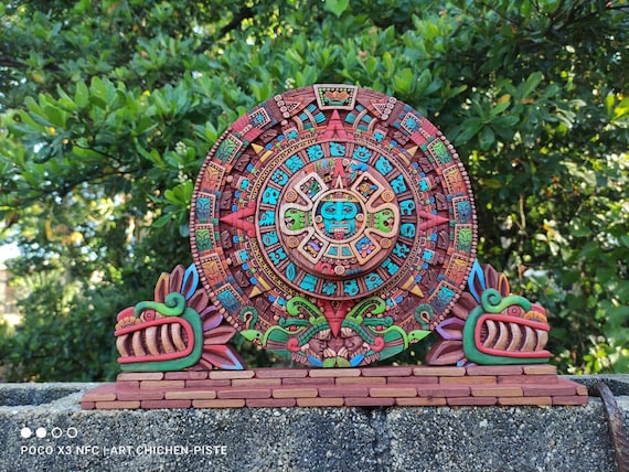 Handmade Mayan Calendar Wood Art: Aztec Culture Decor