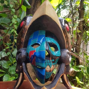 Eagle Mayan Warrior wooden mask, Mayan and Aztec Culture, 3D Carving, Handcraft