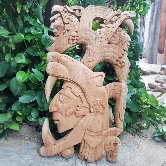 Jaguar Warrior 3D Carving: Aztec Mayan Art, Hand-Crafted Cedar