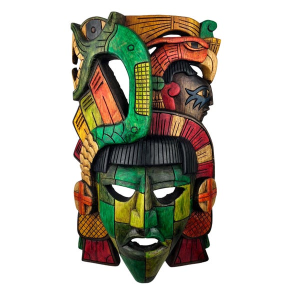 Mayan Art, Mexican Art, Halloween, Woodcarving, Handmade, Mask