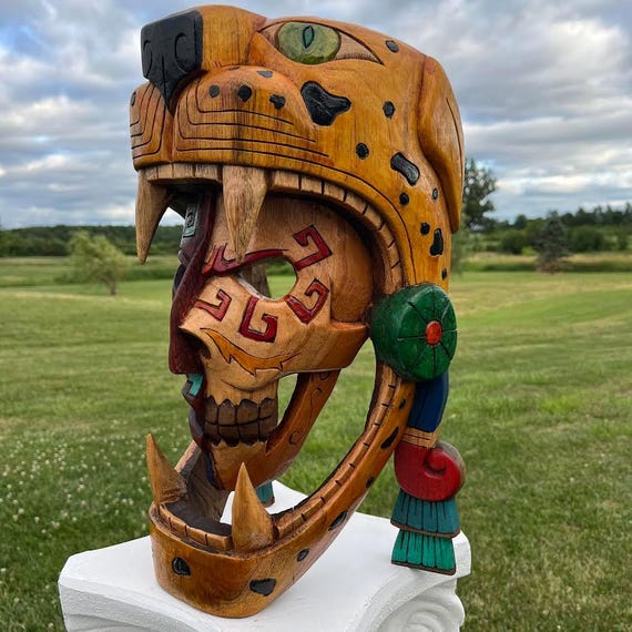 ご確認用　木製　木彫り　猿　マスク　お面南米　メキシコ　壁掛け　カラフル　手描き Cedar Wood Maya Jaguar Warrior Mask: Handcrafted Mexican Art - Etsy