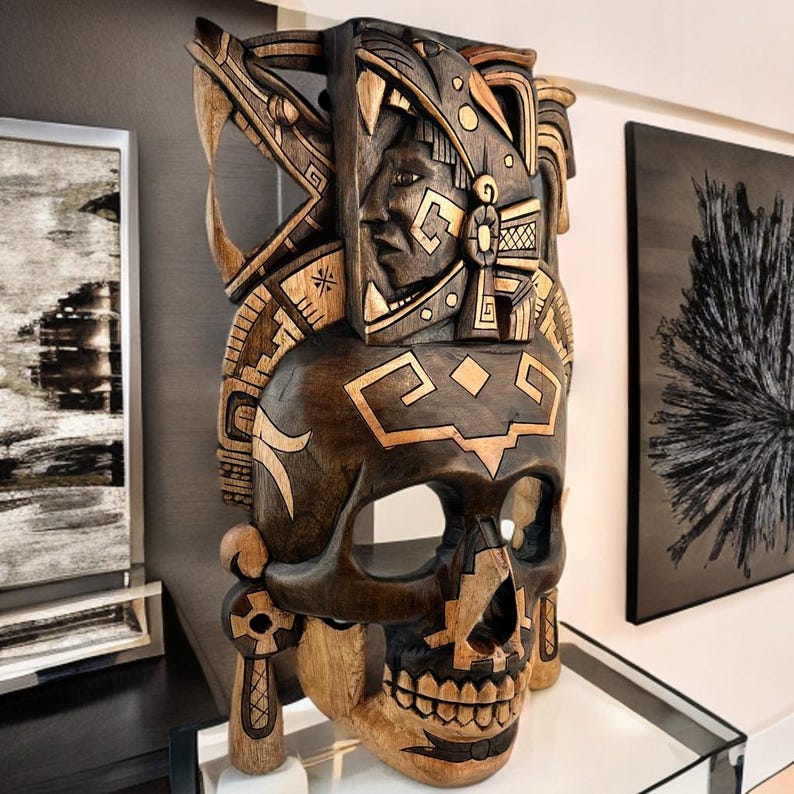 Skull Wooden Mask, Aztec Culture, Mayan Culture, Mexican Art, Mayan ...
