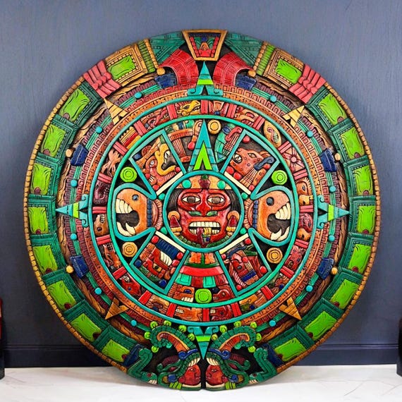Handmade Cedar Wood Aztec Calendar Wall Art (22-Inch)