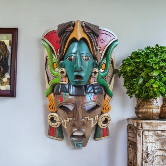 Handcrafted Cedar Wood Mayan Mask: Mexican Wall Art (16x10.63 Inches)