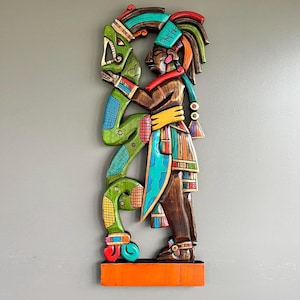 Handmade Cedar Wood Mayan Wall Art: Aztec Chambalu Mask