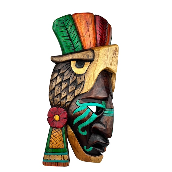 Handmade Mayan Eagle Wood Mask: Aztec Wall Art