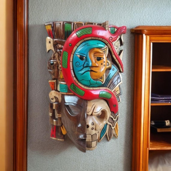 Handcrafted Cedar Wood Mayan Mask: Mexican Wall Art (16x10.63 Inches)