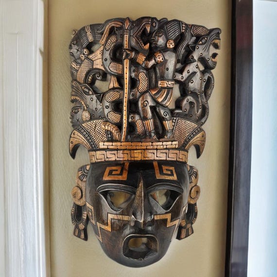 Handcrafted Mayan Cedar Wood Mask: Mexican Wall Art (16x11x6 Inches)
