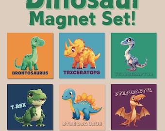 Dinosaur Magnets, T-Rex, Stegosaurus, Triceratops, Brontosaurus, Velociraptor, Pterodactyl, Durable Magnets, Gift for Kids