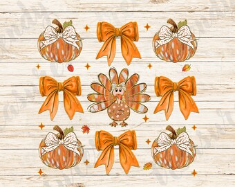 Retro Thanksgiving Png, Retro Fall Pumpkin Bow Png, Fall Coquette Bow PNG, Autumn Girly Png,Girl Autumn Sublimation Design