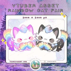 Recursos estáticos VTUBER / PNGtuber | Par de arco-íris e gótico | Companheiros felinos fofos | Decorações estáticas para transmissão e Twitch | Animais de estimação fofos de fantasia | PNG