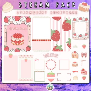 Strawberry Shortcake Vertical Stream Overlay Bundle, TikTok Live & Mobile Stream Package, Digital Download