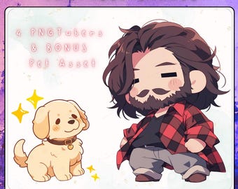 Flannel PNGTuber Avatar Bundle, Cozy Streamer Character with Pet, Reactive PNG for OBS & Veadotube, Digital Download