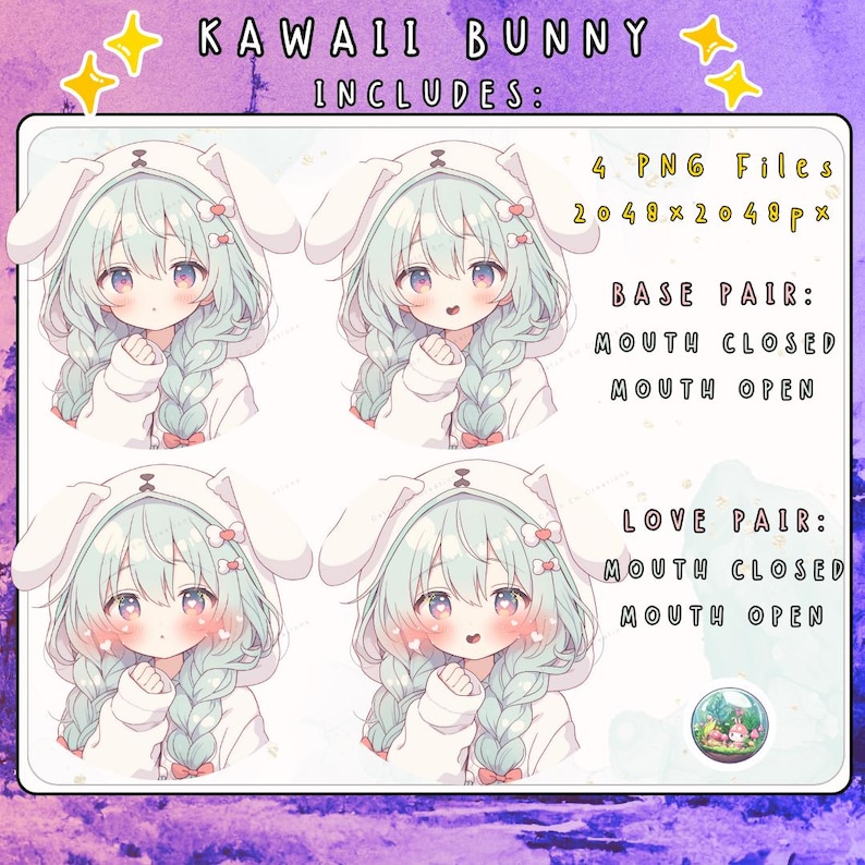 Bunny Pngtuber Avatar Starter Pack, Kawaii Chibi Rabbit Streamer Model ...