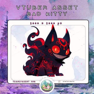 VTUBER / PNGtuber Static Asset | Bad Kitty | Kawaii Horror Inspired Companion | Static Stream & Twitch Decoration | Cute Fantasy Pet | PNG