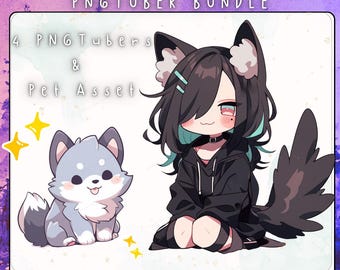 Puppy PNGTuber Avatar Bundle, Kawaii Chibi Dog Streamer Model with Pet, Reactive PNG for Veadotube & OBS, Digital Download