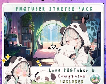 Panda PNGTuber Avatar Starter Pack, Kawaii Chibi Bear Streamer Model, Reactive PNG for Twitch & Veadotube, Digital Download