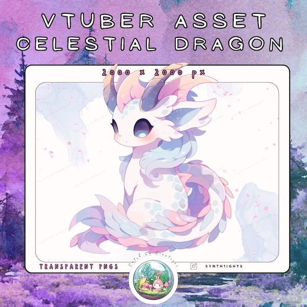 Celestial Dragon PNG Companion, VTuber & PNGTuber Pet-overlay, Fantasy Stream-mascotte, Twitch Streaming-item downloaden
