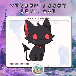 Recurso Vtuber / PNGtuber | Animal de estimação Vtuber | Gato demônio kawaii | Decoração para transmissão e Twitch | Recurso digital Animal de estimação de Halloween | Companheiro fofo |
