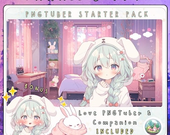 Bunny PNGTuber Avatar Starter Pack, Kawaii Chibi Rabbit Streamer Model, Reactive PNG for Twitch & Veadotube, Digital Download