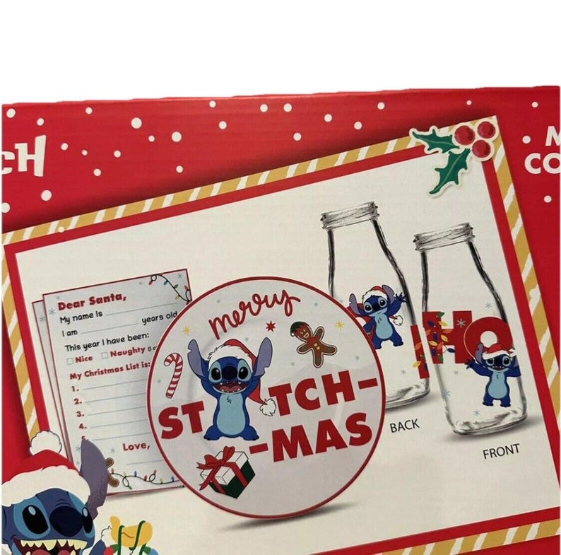 Disney Stitch Merry Christmas Milk and Cookie Set Kitchen Home Decor