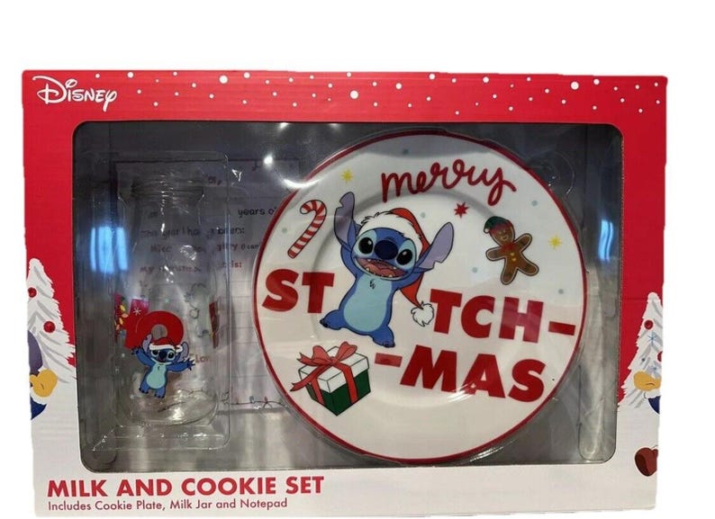 Disney Stitch Merry Christmas Milk and Cookie Set Kitchen Home Decor