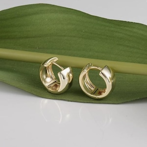 Créoles en or 14 carats - Boucles d'oreilles Huggie Créoles en argent Boucles d'oreilles épaisses Créoles Petites créoles en or, cadeau pour elle, cadeau pour maman