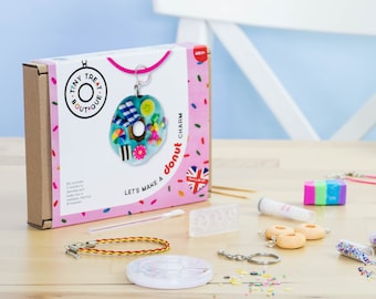 Donut Theme Jewellery Craft Kit. Makes 3 Things: Necklace, Bracelet & Keyring. Kids Craft Kit. Creative Stocking Filler. Jewellery Making.