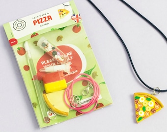 Pizza Themed Jewellery Kit. Birthday Party Bags Games Activities Gifts. Creative Kids Craft Set. Clay Jewelry. Stocking Filler Stuffer