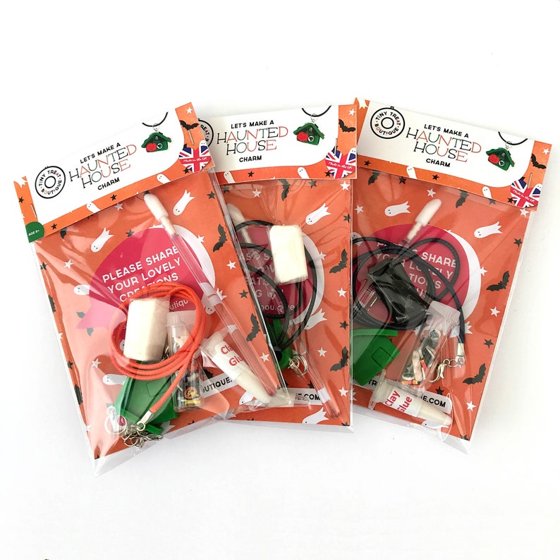 Mini Craft Kit Halloween Haunted House. Clay Charm. Necklace, Keyring or Bracelet. Party Bag Favours Games Ideas. Kids Activities. image 3
