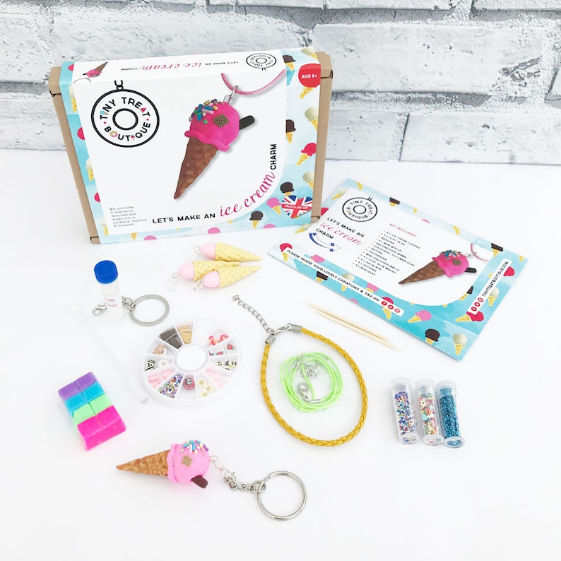 Ice Cream Theme Jewellery Making Craft Kit. Makes 3 Things: Necklace, Bracelet & Keyring. Kids Creative Party Activities. Stocking Filler image 1